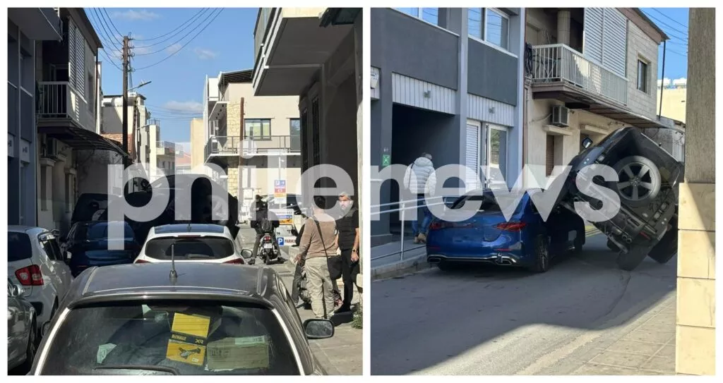 Απίστευτο τροχαίο σε δρόμο της Λεμεσού – Καβάλησε με το τζιπ της σταθμευμένο όχημα (εικόνες)