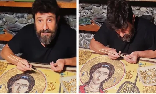 Ο Αλέξης Γεωργούλης από την Ευρωβουλή στις ψηφιδωτές αγιογραφίες