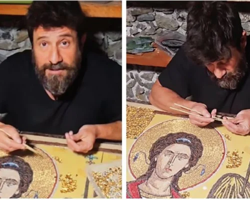 Ο Αλέξης Γεωργούλης από την Ευρωβουλή στις ψηφιδωτές αγιογραφίες