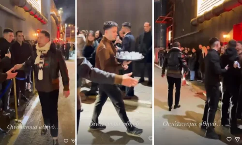 Ο Μαζωνάκης κέρασε σφηνάκια τον κόσμο έξω από το μαγαζί όπου τραγουδάει: “Να ζεσταθείτε παιδιά”