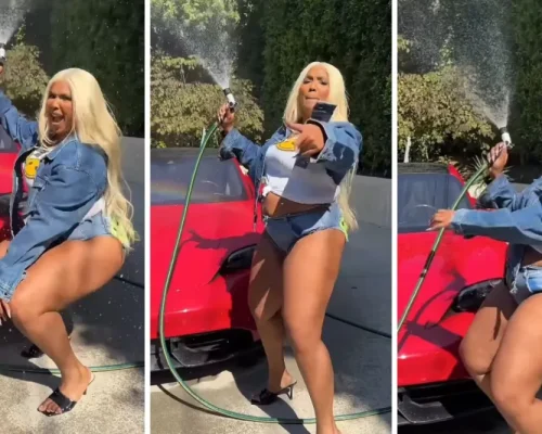 Η Lizzo πλένει αυτοκίνητο με κοντό σορτς και γόβες, χορεύοντας twerk (Βίντεο)